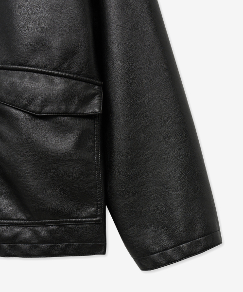 Оверсайз бомбер из вареной кожи 8237 (BLACK)