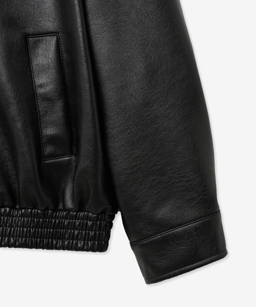 8235 Однобортный кожаный жакет с вошингом (BLACK)