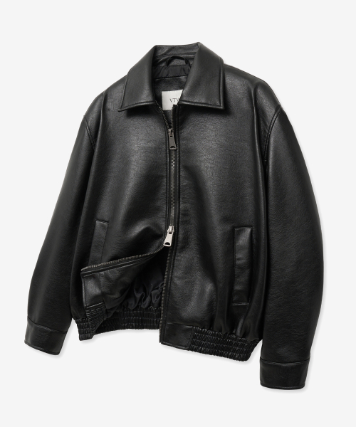 8235 Однобортный кожаный жакет с вошингом (BLACK)