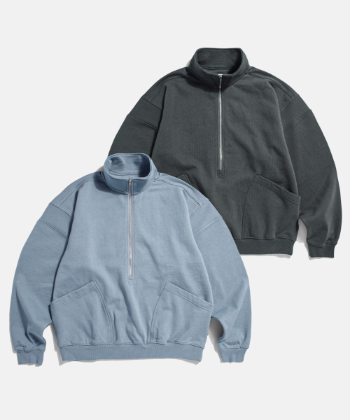 Ribbed Shoulder Sweat Anorak Misty Blue