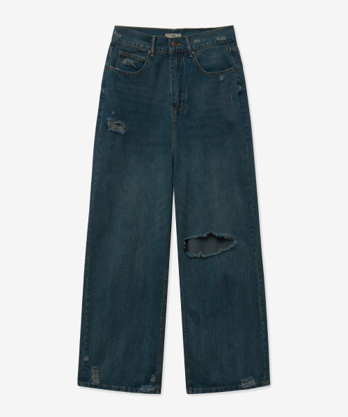 Широкие джинсы с потёртостями Damage Washed (BLUE)