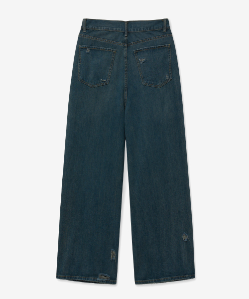 Широкие джинсы с потёртостями Damage Washed (BLUE)