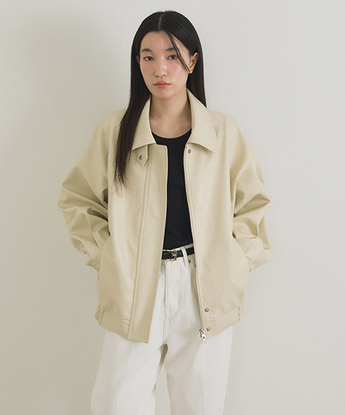 over fit leather blouson jacket-cream