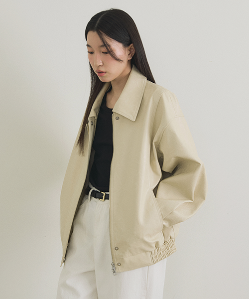 over fit leather blouson jacket-cream