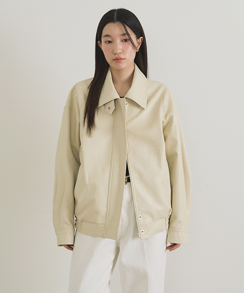 over fit leather blouson jacket-cream