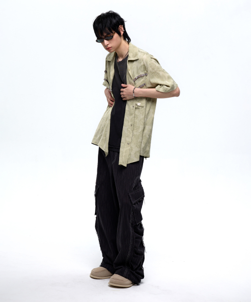 JACQUARD WESTERN HALF SHIRT - DUSTY GREEN