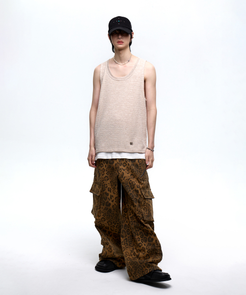 LAYERED KNIT SLEEVELESS - BEIGE