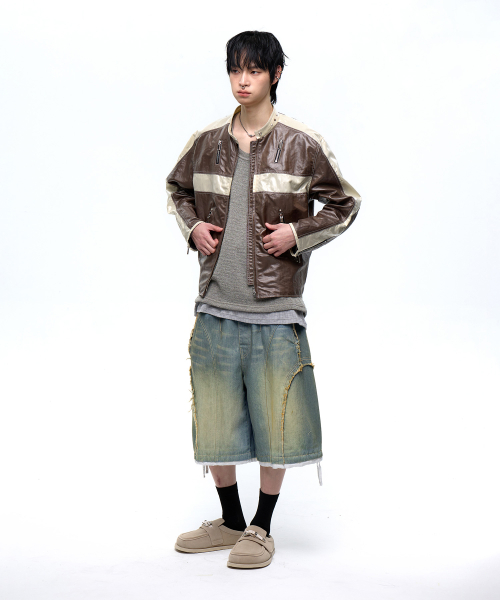INCISION WASHING DENIM BERMUDA PANTS - LIGHT DENIM
