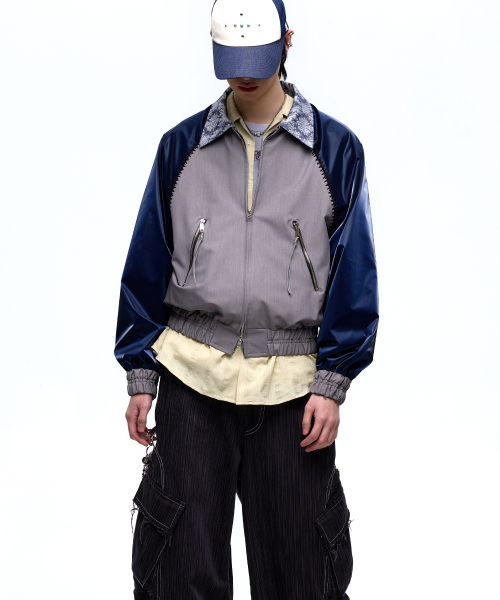 STITCHED RAGLAN BLOUSON - NAVY/GRAY