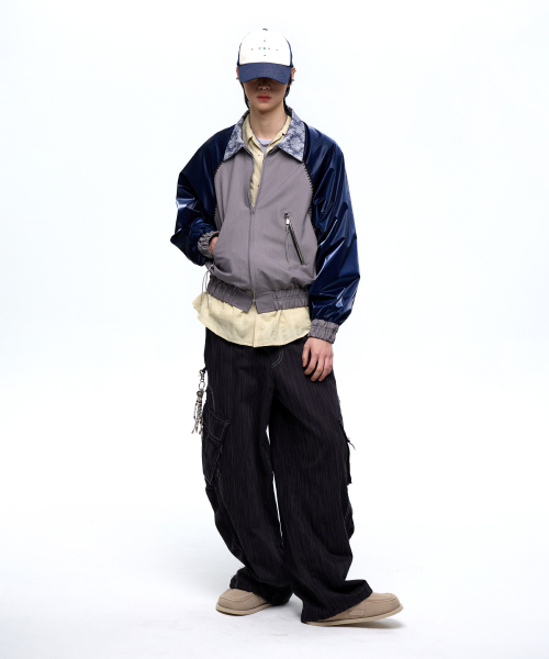 STITCHED RAGLAN BLOUSON - NAVY/GRAY