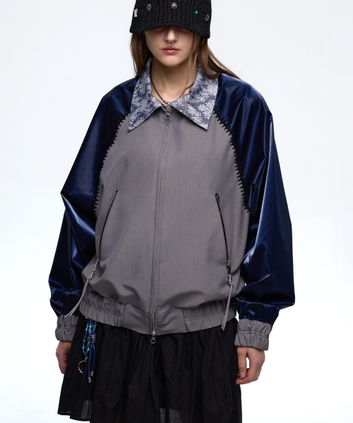 STITCHED RAGLAN BLOUSON - NAVY/GRAY