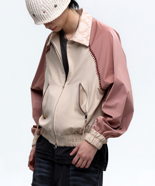 STITCHED RAGLAN BLOUSON - PINK/BEIGE