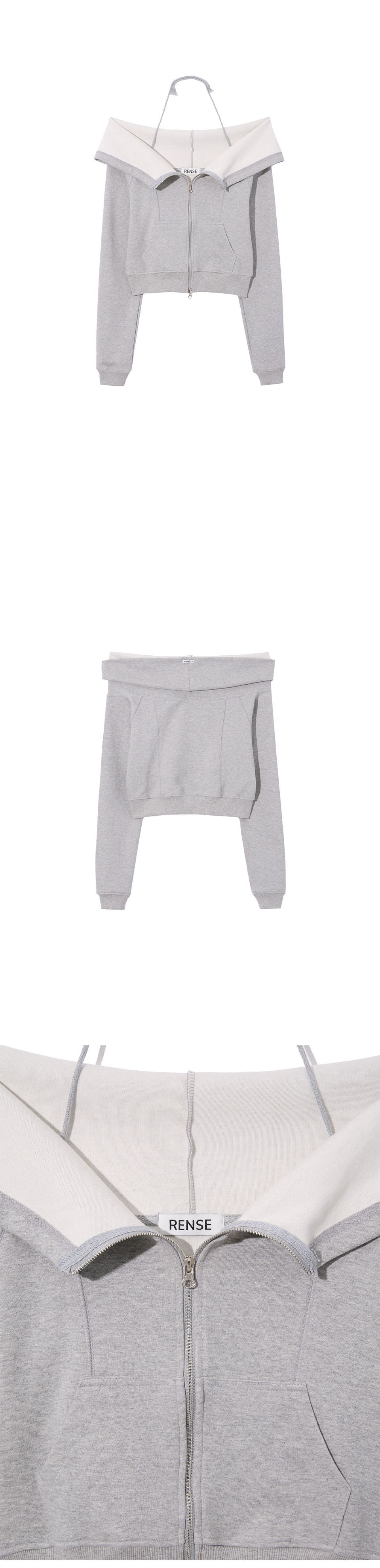 Open Halter Hoodie Zip-Up Melange Gray 상세 이미지 5
