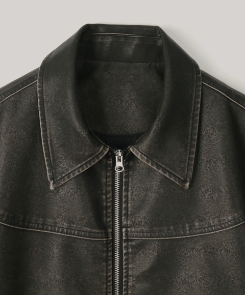 Кожаная куртка VTG с эффектом стирки_dark brown