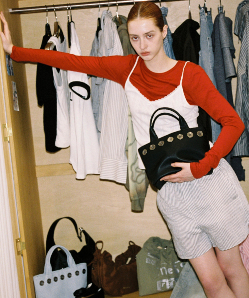 Sunday Tote Bag (button wide)(black)