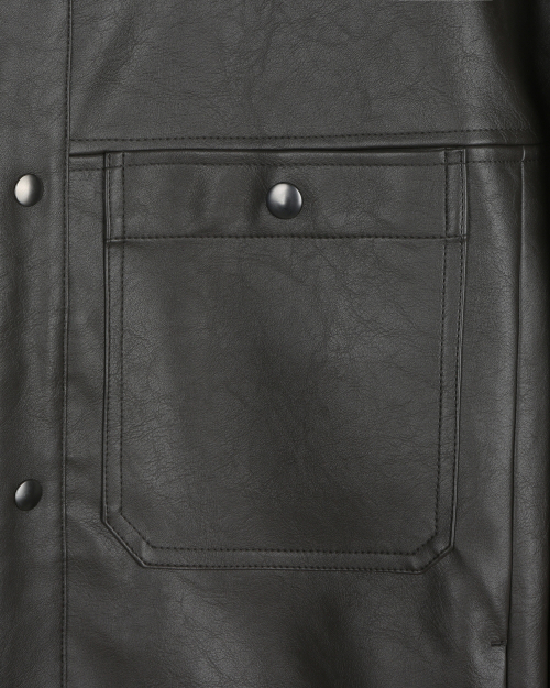 VEGAN LEATHER STAND COLLAR JACKET DARK MOCHA