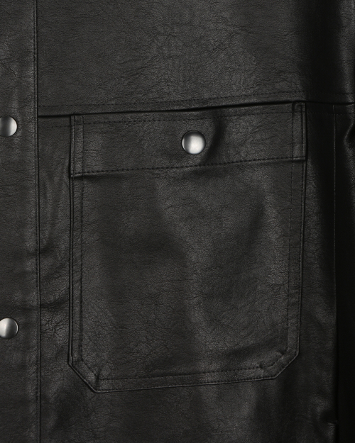 VEGAN LEATHER STAND COLLAR JACKET BLACK