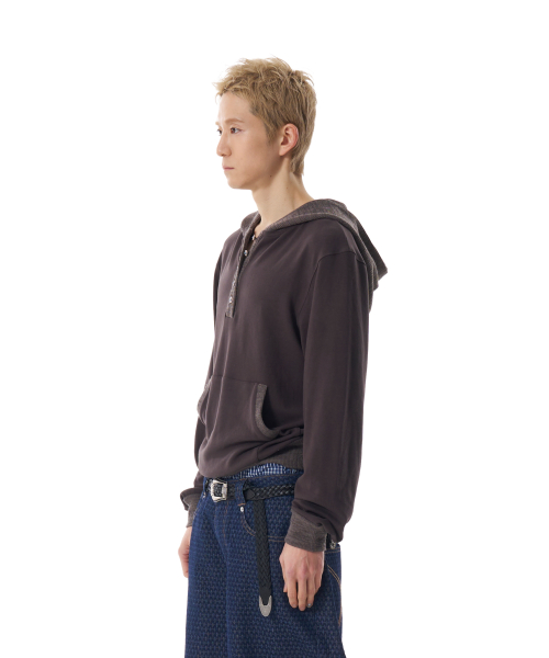Contrast Logo Button Hoodie (Brown)