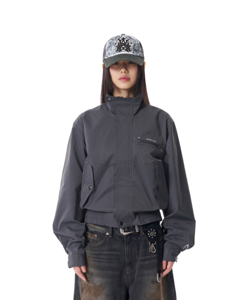 High-Neck Button Jacket (Dark Gray)