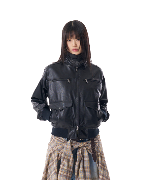 Western Collar Leather Jacket (Black)