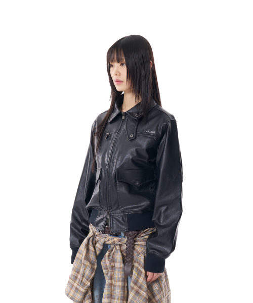 Western Collar Leather Jacket (Black)