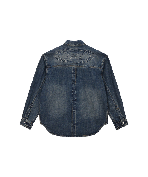 WASHED DENIM OVER FIT SHIRTS [MID DENIM]
