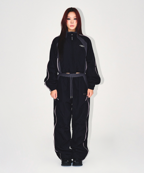 W NYLON BLOCK STRING PANTS [BLACK]