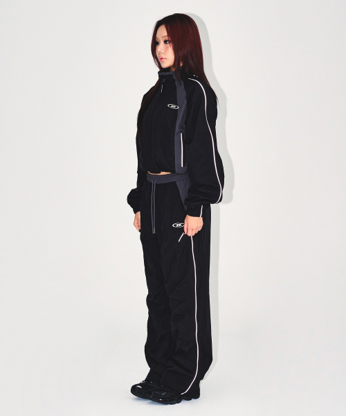 W NYLON BLOCK STRING PANTS [BLACK]