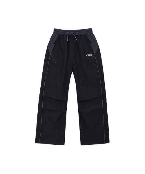 W NYLON BLOCK STRING PANTS [BLACK]