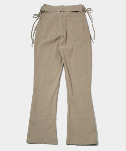 Расклешенные брюки из хлопка с ремнем и разрезами [BEIGE]