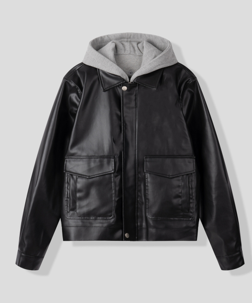 Куртка из веган-кожи с капюшоном (Black)
