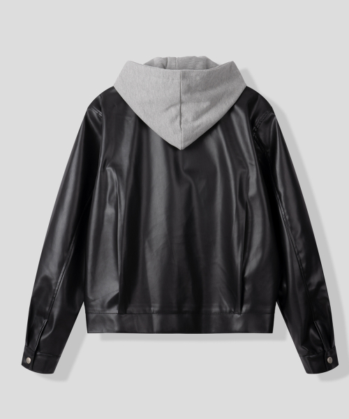 Куртка из веган-кожи с капюшоном (Black)