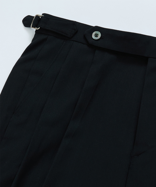 Wool adjust Double Pleat relaxed Trouser (Black)