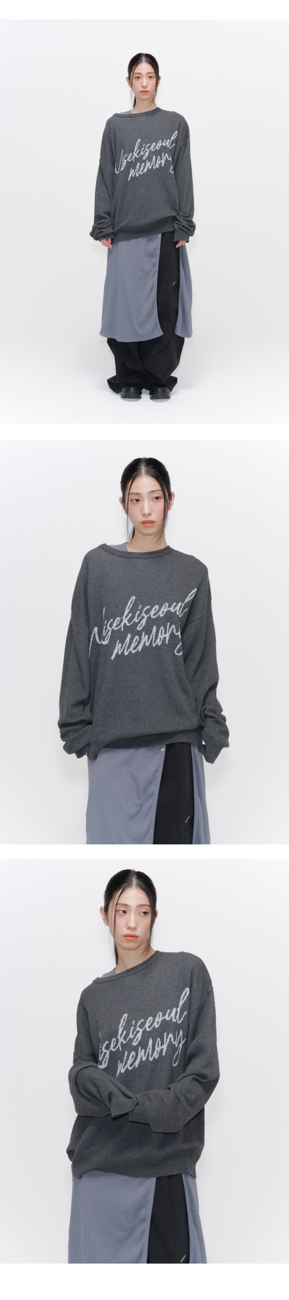 MUSINSA | MISEKI SEOUL Long layered cardigan one piece CHARCOAL