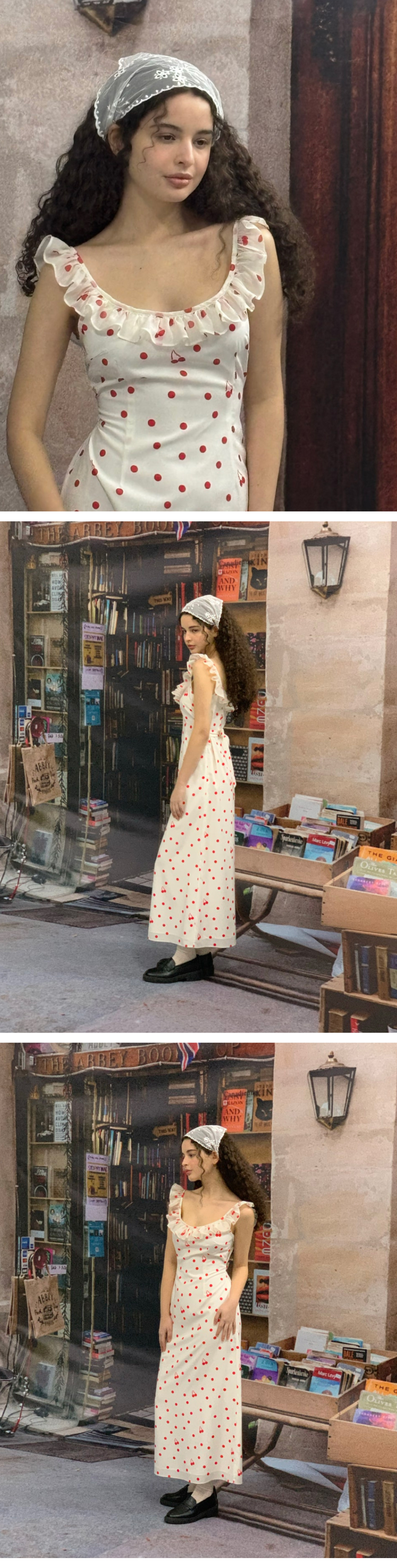 루루서울(LOULOUSEOUL) Cherry Dot Frill Dress (Red) - 사이즈