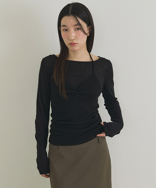 layered halter neck top set-black/black