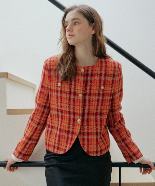 CHECK TWEED JACKET_RED