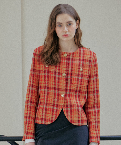 CHECK TWEED JACKET_RED