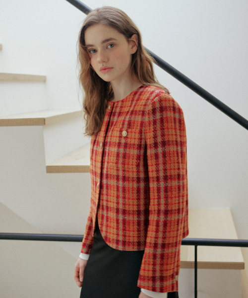 CHECK TWEED JACKET_RED