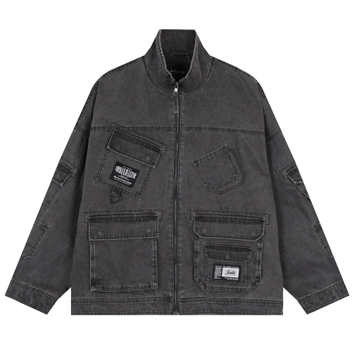 Хлопковый джемпер с высоким горлом и карманами Charcoal Grey