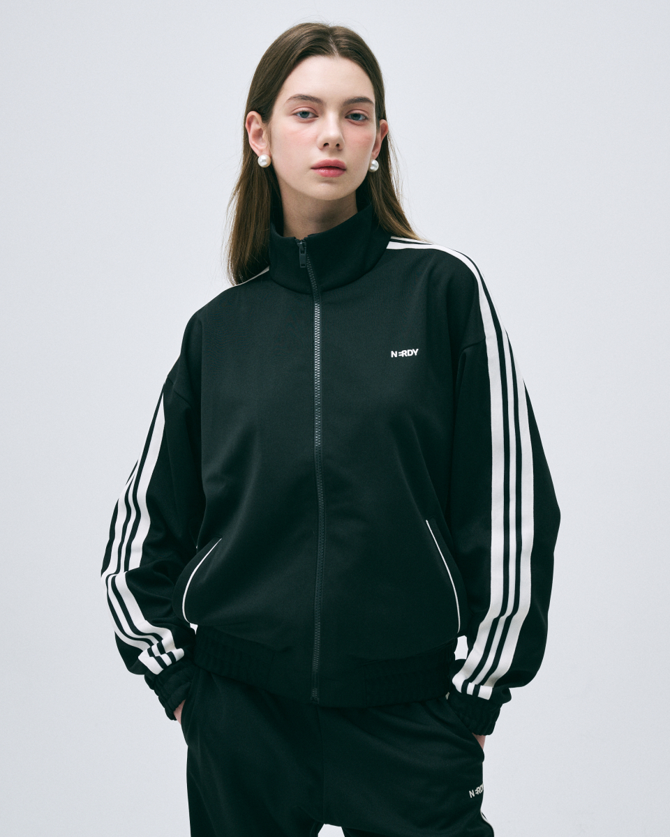 MUSINSA | NERDY Jacquard Tape Track Top (Black/Ivory)