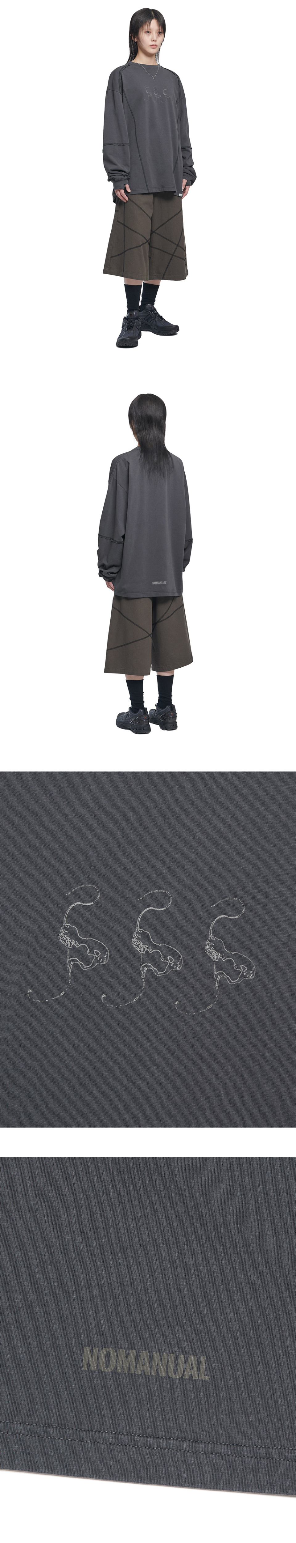 MUSINSA公式 | NOMANUAL SLASH LONG SLEEVE TEE - CHARCOAL
