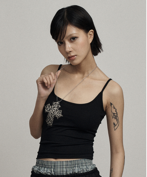 Black leopard cross necklace sleeveless