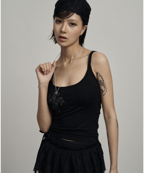 Black lace cross necklace sleeveless