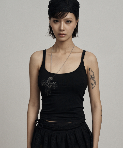Black lace cross necklace sleeveless