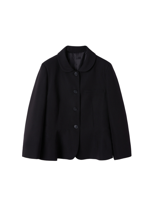 Round collar flare jacket_black