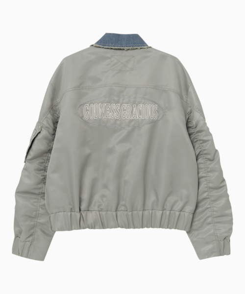 Нейлоновый бомбер с денимом - Light Khaki