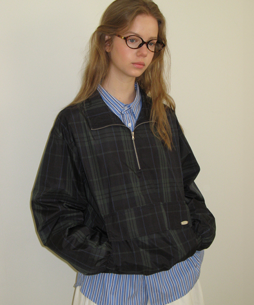 POCKET HALF ZIP UP ANORAK GREEN CHECK