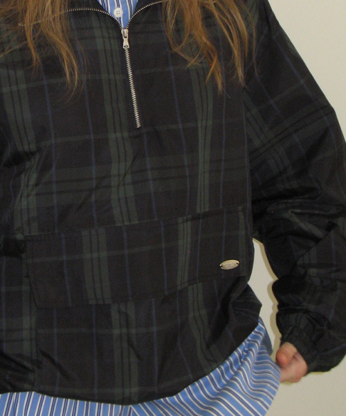 POCKET HALF ZIP UP ANORAK GREEN CHECK