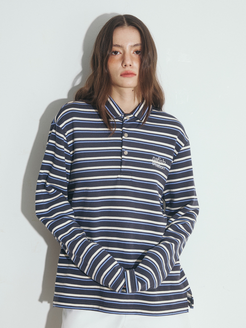 STRIPE PIQUE LONG SLEEVE, серый